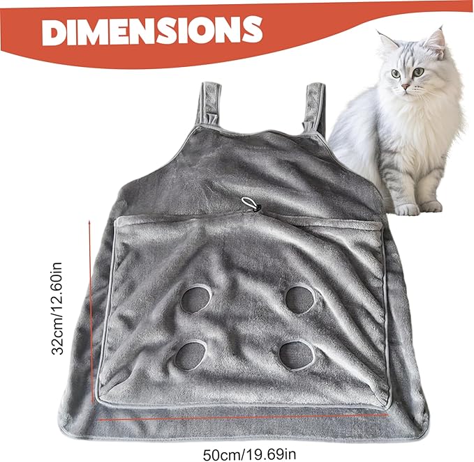 Cat Sling, Soft Flannel Cat Apron with Claws Holes, Multifunctional Adjustable Pet Carrier for Nail Cutting, Cozy Sleeping