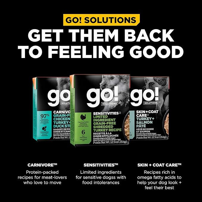 Go! Solutions Sensitivities Limited Ingredient Grain-Free Shredded Turkey, Chicken-Free, Soft Wet Dog Food for Sensitive Stomachs & Food Allergies, for Puppies, Adults, & Seniors, 12.5 oz
