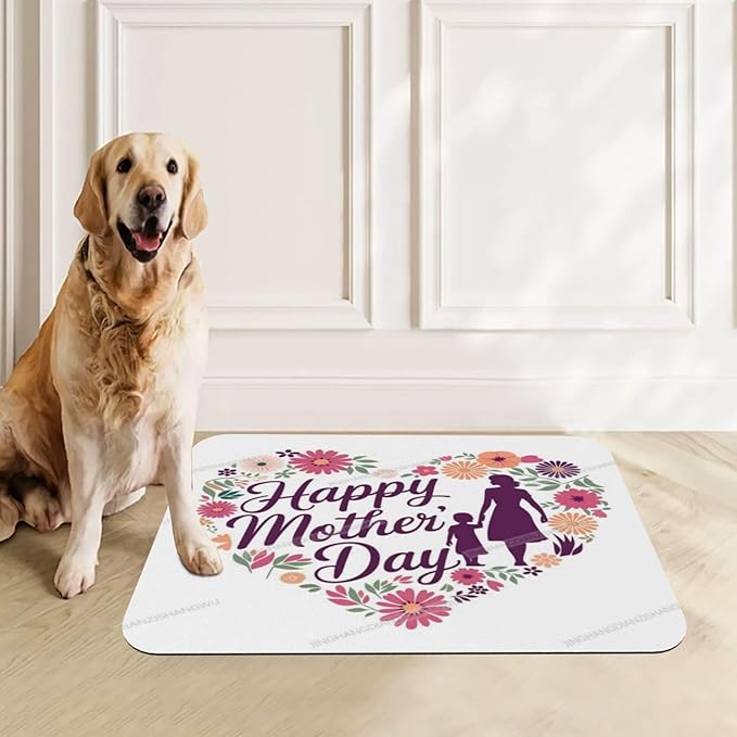 Dog Food Mats for Floors Happy Mother's Day Floral Gift for Mom Gr Absorbent Pet Cat Food Mat Quick Dry Dog Bowl Mats Water Pet Supplies 18X12In