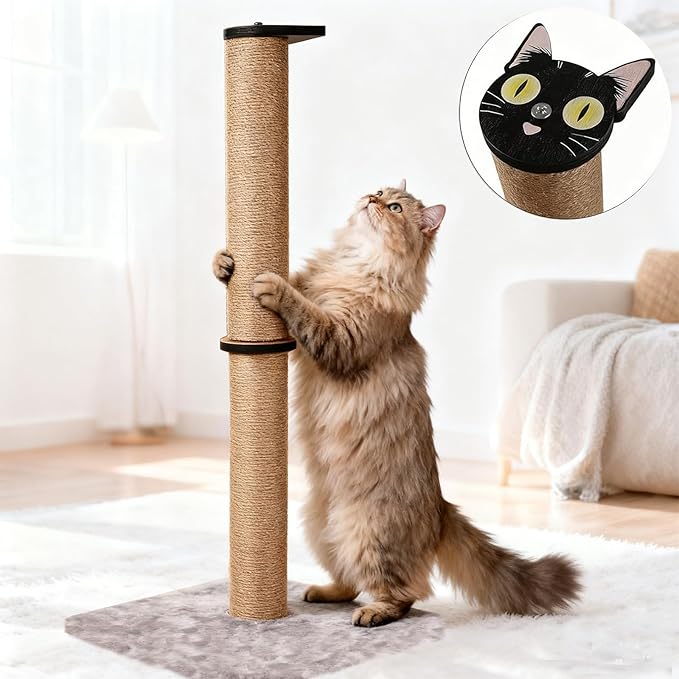 33" Tall Cat Scratching Posts for Indoor Cats, Cat Scratch Post with Nature Sisal, Large Cat Scratcher with Plush Pad, Cute Vertical Cat Post Claw Scratcher Post Tree Covered for Cats at All Ages