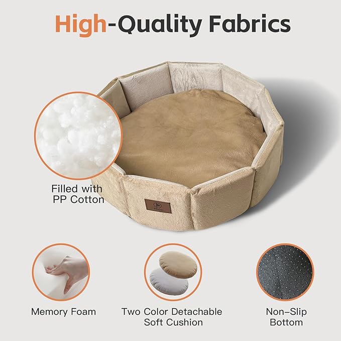PJYuCien Premium Orthopedic Memory Foam Round Pet Bed for Large Cats, Small Dogs & Puppies - 20" Indoor Donut Cuddler with Non-Slip Bottom, Machine Washable, Supports Pets Up to 18 lbs, Khaki