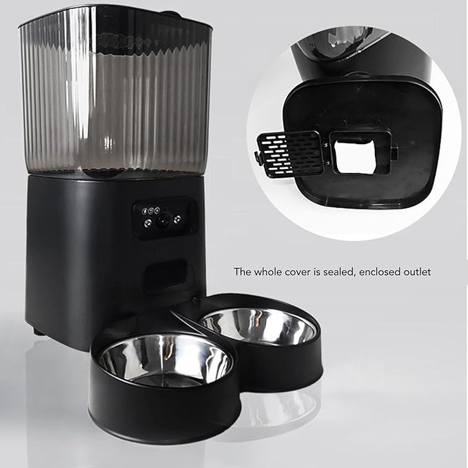 Automatic Cat Feeder,Timed Feeding Button Control Automatic Cat Food Dispenser Auto Pet Feeder with Stainless Steel Bowl for Dog Pet Indoor (Dual Bowls)