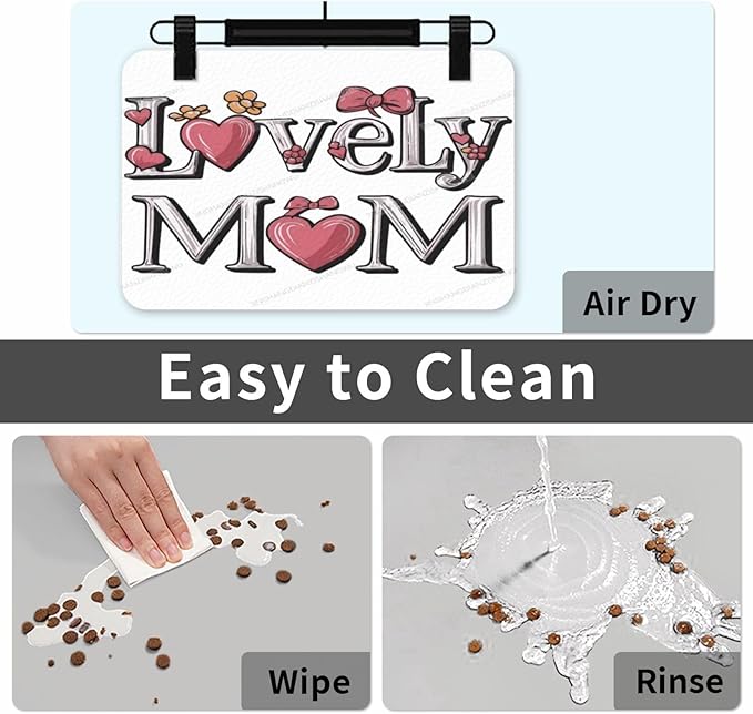 Pet Feeding Mats with Residue Collection Happy Mother's Day Lovely Mom Gift for Mum Cy Waterproof Dog Cat Bowl Mat 24x16In with Prevent Water Food Spills