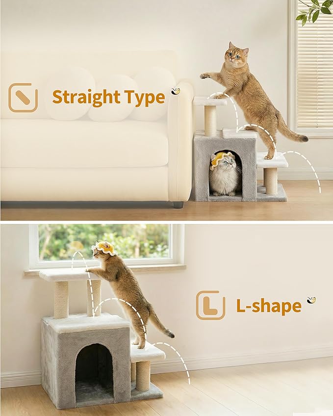 3-in-1 Cat Stairs for High Bed Couch, Multifunctional, Dog Steps for Small Doggie Pet Rabbits, Beige, Medium