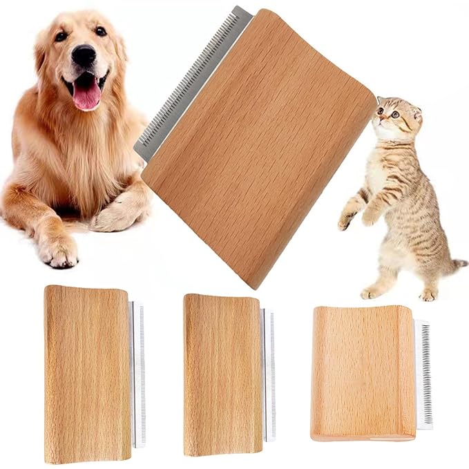 Dog Brush for Shedding, Pet Hair Removal Tool, Cat Grooming Supplies, Wooden Handle Pet Shedding Comb Combs for Dogs, Cats & Horses (Large)