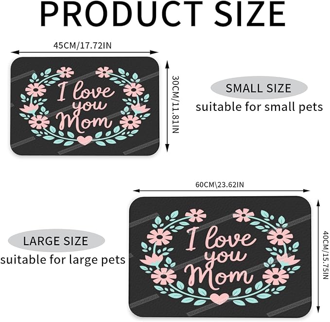 Pet Feeding Mat Happy Mother's Day Floral Gift for Mom Hj Dog Food Mat for Food Water No Stains Quick Dry Dispenser Cat Bowl Mats Messy Drinkers 18X12In
