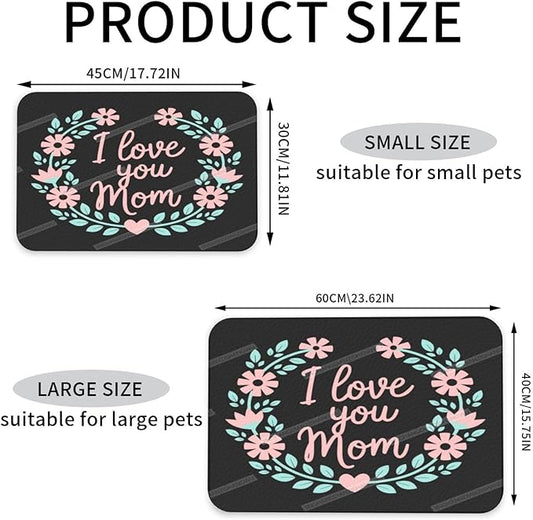Pet Feeding Mat Happy Mother's Day Floral Gift for Mom Hj Dog Food Mat for Food Water No Stains Quick Dry Dispenser Cat Bowl Mats Messy Drinkers 24x16In