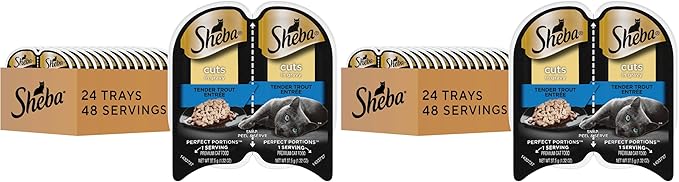 Sheba Perfect Portions Wet Cat Food Cuts in Gravy,Cat Food Wet Recipe,Tender Trout Entree,2.6 oz. Twin-Pack Trays (,48 Servings),24 Count (Pack of 2)