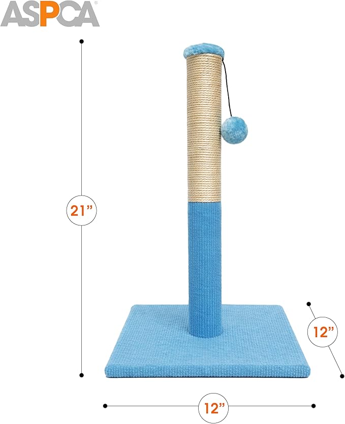 ASPCA Cat Scratching Post for Indoor Cats – Compact Sisal Rope Scratcher with Hanging Teaser Toy – Space-Saving Scratching Post for Kittens & Small to Medium Cats