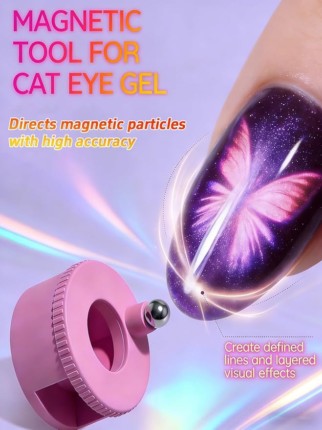 Rotating Cat Eye Magnet Horseshoe Magnet for Nails Cat Eye Gel Polish Eye for Nails Set Nail Magnets Tool Nail Art Automatic Suction Artifact Tools New Rotating Beginner(2PCS White)