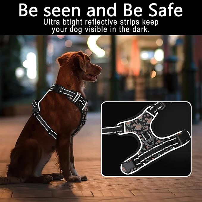Timos No Pull Dog Harness,NO Need Go Over Dogs Head 3 Snap Buckles Reflective Oxford No Choke Harness with Front&Back 2 Metal Leash Clips Soft Padded for Small Medium Large Dogs,X-Large (Pack of 1)