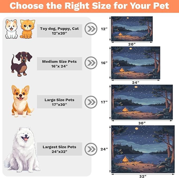 Mountain Forest Dog Food Mat for Floors Absorbent, Quick Dry Water Dispenser Mat for Food, Water, Pet Supplies 16" x 24", Moon Star Clouds