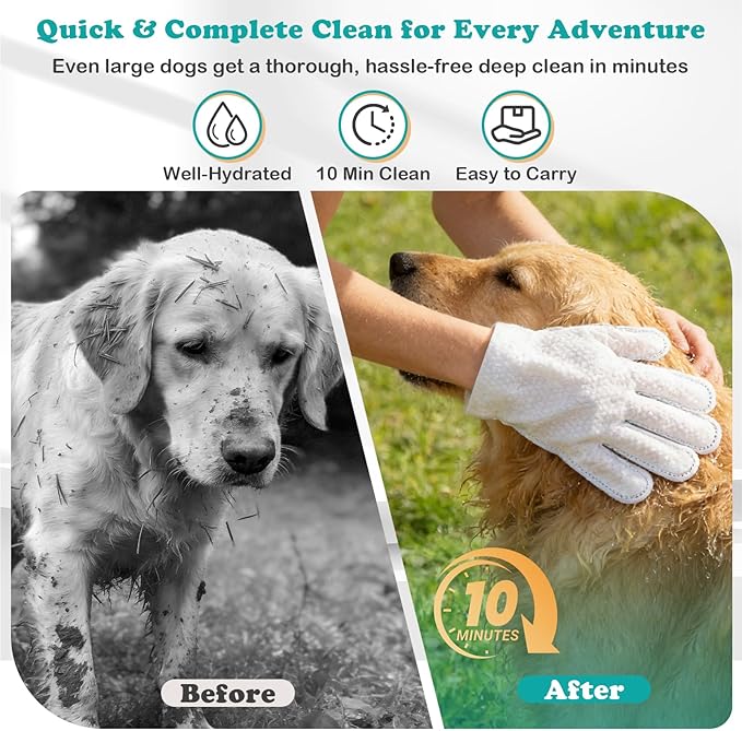 Pet Glove Wipes for Dogs & Cats, Travel-Friendly, with No-Rinse Foam Mousse for Enhanced Cleaning & Deodorizing, Extra Thick Hypoallergenic Design, Ideal for Large & Playful Puppies