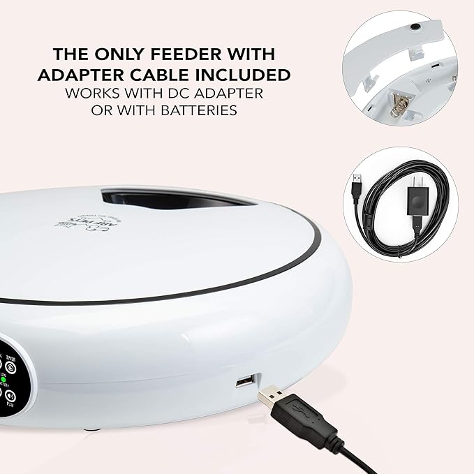 Arf Pets Automatic Pet Feeder, 5 Meal Food Dispenser for Dogs, Cats & Small Animals w/Programmable Timer, Dishwasher-Safe Tray Feeds Wet or Dry Food - (Serves 4 Meals Per Day) Adopter Included