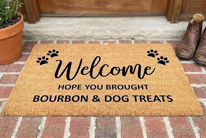 Funny Doormat Outdoor Welcome Mat, Faux Coir Door Mat for Front Porch or Entryway, Cute Pet-Themed Durable and Easy to Clean Rug 30"x17" (Welcome-1)