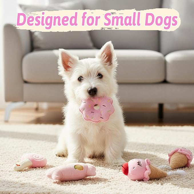 Dog Toys for Small Dogs, Puppy Toys for Teething Small Breed - Cute Pink Plush Dog Toy Set with Squeaker, Soft Dog Squeak Toys, Durable Dog Stuffed Toys & Dog Chew Toys for Puppies and Small Dogs