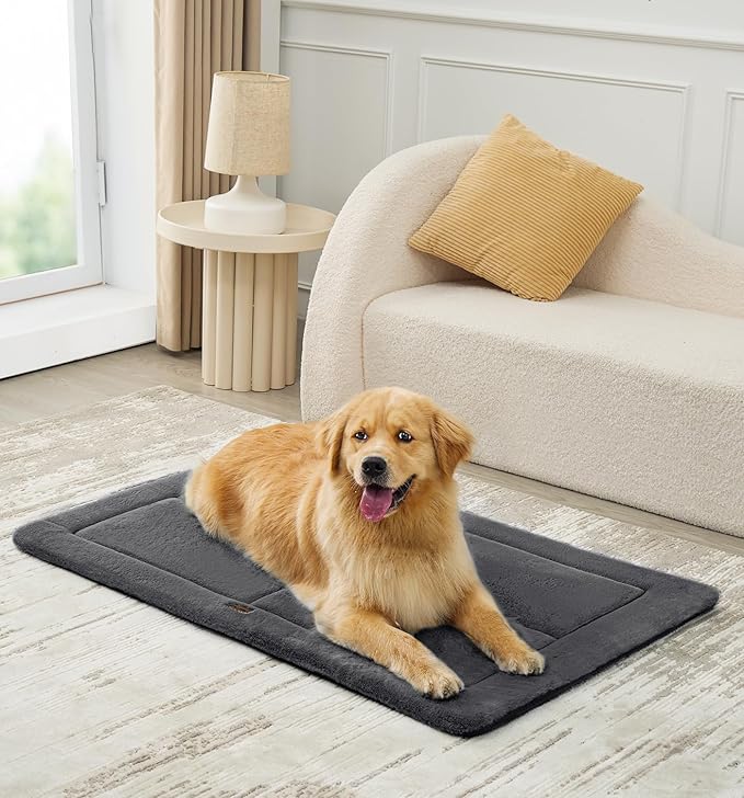 MADE 4 PETS Dog Crate Pad Bed for Extra Large Dogs, Washable & Reversible, Anti-Slip Kennel Mat for Cozy Sleeping, Soft Fluffy Dog Bed for Indoor & Outdoor Use, 48"x30", Dark Gray