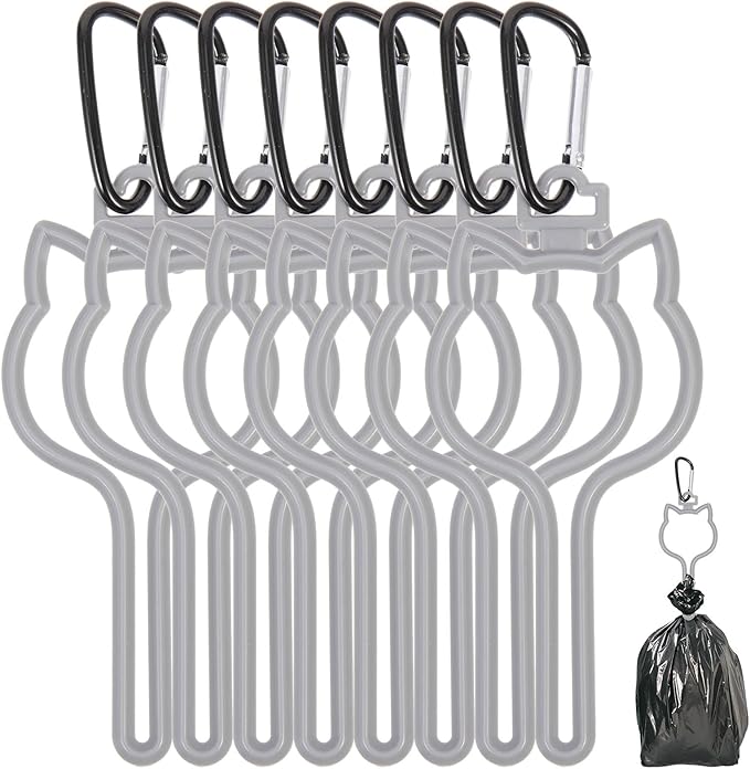 8pcs Dog Poop Bag Holder Clips Hands-free Leash Attachment Plastic Pet Waste Bag Supply Smoke Gray for Walking and Outdoor Use