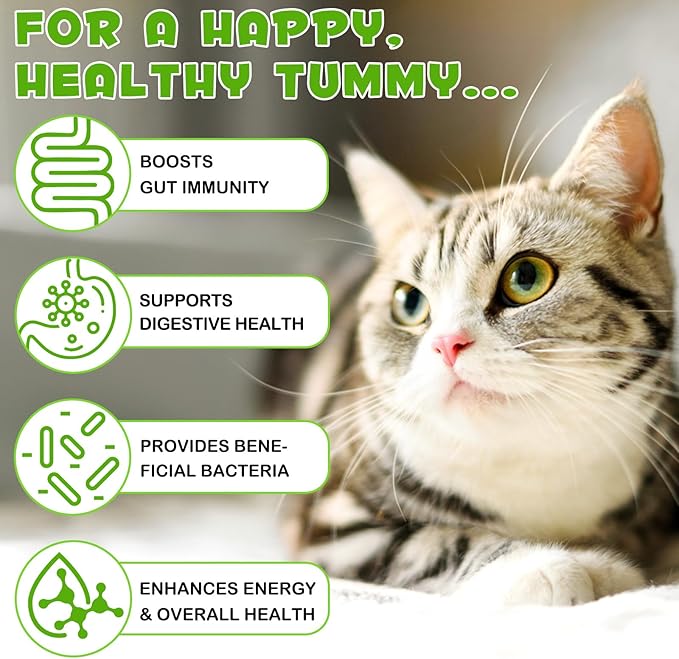 3-in-1 Probiotics for Cats with Digestive Enzymes & Prebiotics, 2 Pack for Cats of All Ages, Immune System & Diarrhea Relief, Supports Gut Health