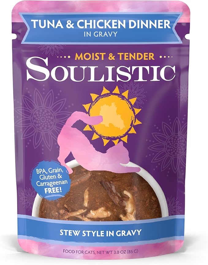 Soulistic Moist and Tender, Tuna and Chicken Dinner in Gravy, 3oz Pouch, Pack of 8