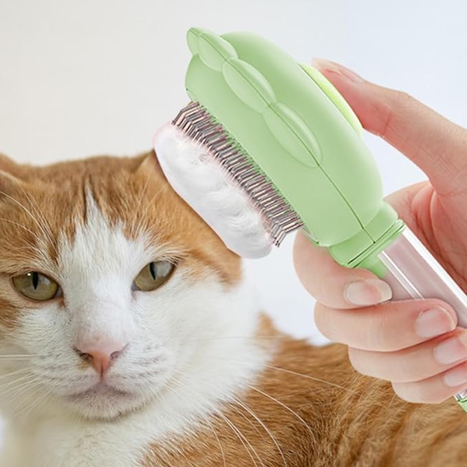 Pet Spray Hair Removal Comb, Dogs and Cats to Remove Tangled and Loose Hair, Self Cleaning Cat Grooming Brush for Massage, Deshedding Dog Brush for Pets Cats Dogs (Green)