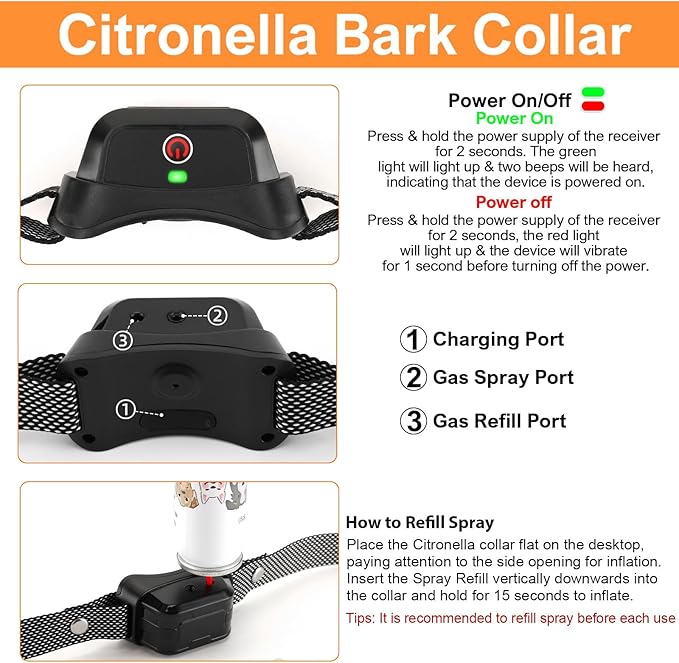 Citronella Training Collar for Dog, [No Citronella Refill] Spray Dog Training Collar with Beep/Vibration/Spray 4 Mode & 6 Adjustable Sensitivities, IPX7 Waterproof Dog Bark Collar for L/M/S Dogs