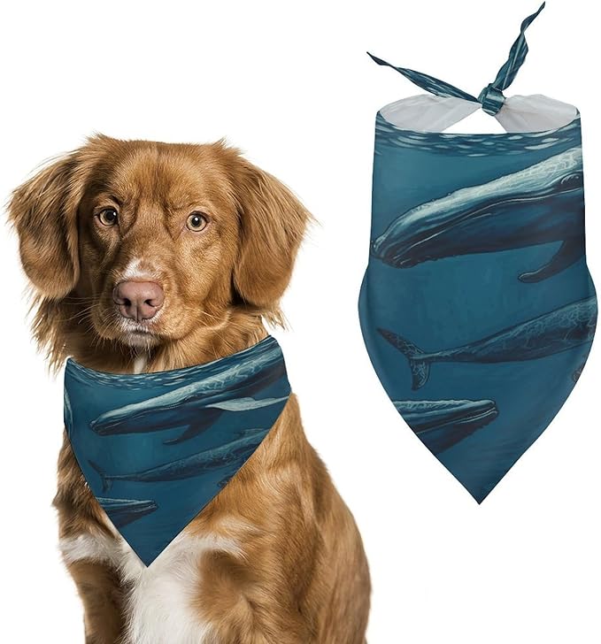 Dog Bandana Spring Pet Scarf Adjustable Triangle Ocean Whale Printing Dog Bib Washable Polyester Puppy Bandana for Small Medium Large Dogs Cat Birthday Party Supplies