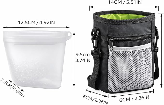 Dog Training Treat Pouch Set, Silicone Treat Pouch for Dogs and Clicker, Hands-Free Waist and Shoulder Dog Treat Bag with Poop Bag Dispenser (Black)