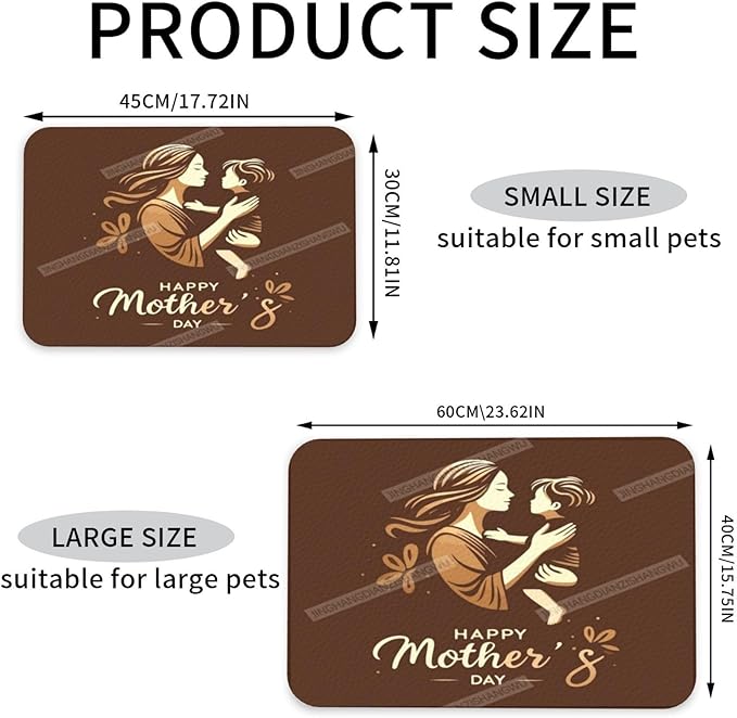 Pet Cat Dog Food Mat Absorbent Dog Feeding Mat Happy Mother's Day Floral Gift Mom Brown No Stains Cat Food Mats Indoor Pet Dogs Placemat Water Bowl Mats with Rubber Backing 18X12In