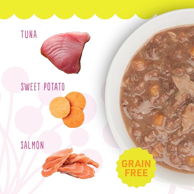 PETITE CUISINE Whole Foods Wet Cat Food, Tuna, Sweet Potato & Salmon Entree in Broth, 2.8 oz. Can (24 Count)