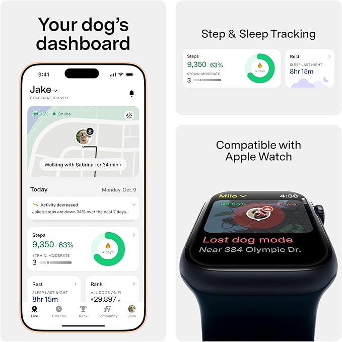 New Fi Series 3+ Smart Dog Tracker Collar [12 Month Membership Included] GPS Tracker for Dogs with Health & Behavior Monitoring, Escape Alerts, Waterproof, LED, Apple Watch Compatible (Pink, X-Small)