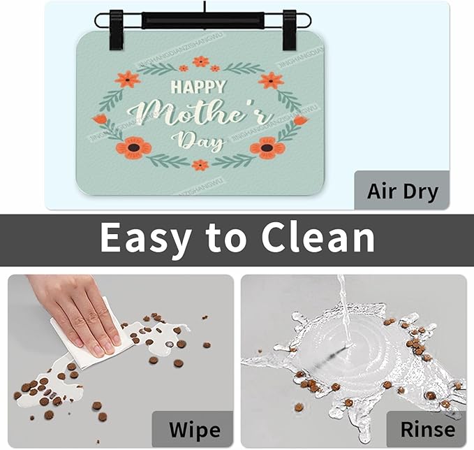 Dog Food Mats for Floors Happy Mother's Day Floral Gift Mom Bw Absorbent Pet Cat Food Mat Quick Dry Dog Bowl Mats for Water Pet Supplies 18X12In