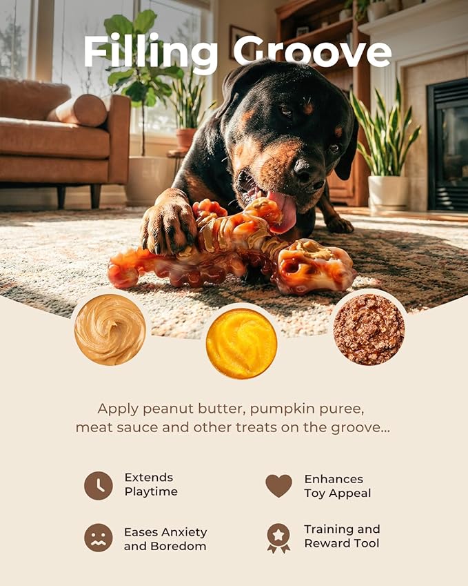 2 Pack Indestructible Dog Toys for Aggressive Chewers: Ultra-Dense Nylon, Bacon Flavor Chew Bones, Heavy Duty Tough Toys for Large Dogs
