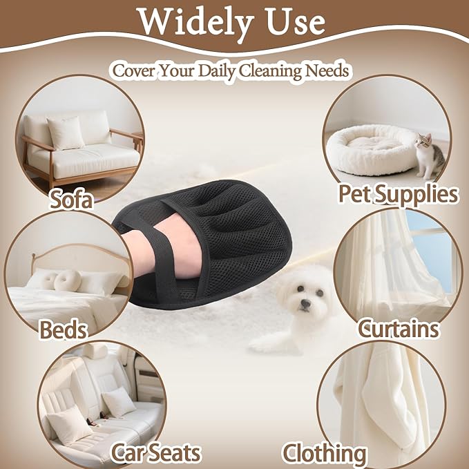 Pet Hair Remover Glove - Reusable Electrostatic Five-Finger Gloves for Cat/Dog Hair Removal on Furniture, Carpet & Clothes (2PCS)