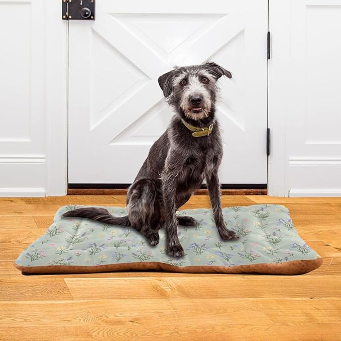 Dog Bed for Crate Washable Pet Sleep Pad, Floral Print Kennel Mat with Non-Slip Bottom, Soft Fluffy Supplies Pet for Dogs and Cats (36x24 inch)