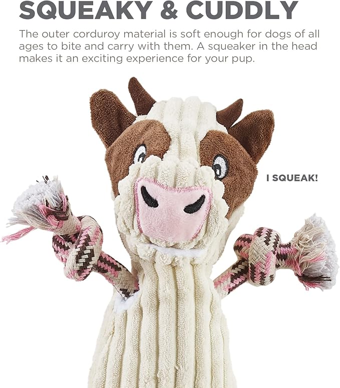 Outward Hound Ranch Roperz Cow Plush Squeaky Dog Toy