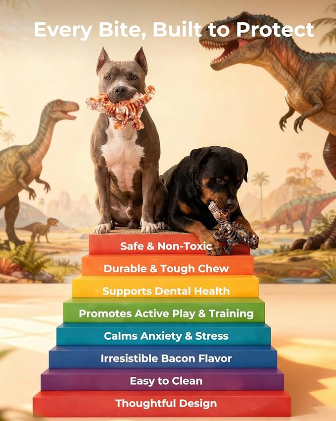2 Pack Indestructible Dog Toys for Aggressive Chewers: Ultra-Dense Nylon, Bacon Flavor Chew Bones, Heavy Duty Tough Toys for Large Dogs