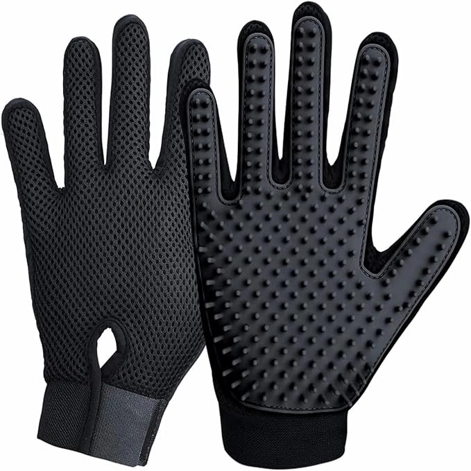 Premium Pet Grooming Gloves, Silicone Massage Brush for Dogs and Cats, Adjustable Size 9.13x6.77 Inch, Hair Removal and Bathing Tool (Black)