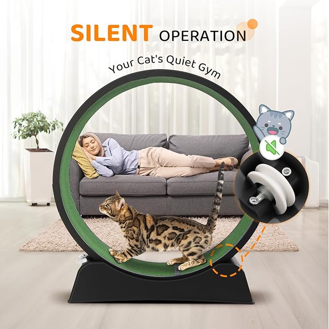 VINGLI Cat Exercise Wheel, 31" Cat Treadmill for Indoor Cats, Cat Running Wheel with Carpeted Runway for Weight Loss & Daily Exercise (Black)