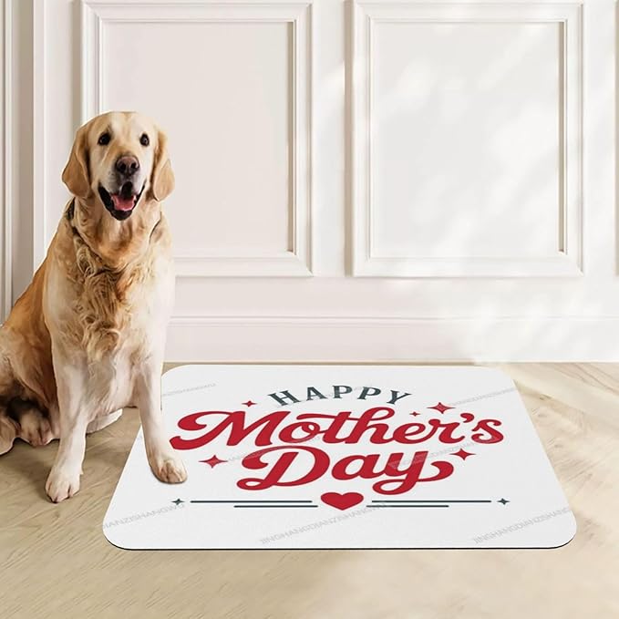 Pet Feeding Mats with Residue Collection Happy Mother's Day Floral Gift for Mom Gi Waterproof Dog Cat Bowl Mat 24x16In with Prevent Water Food Spills