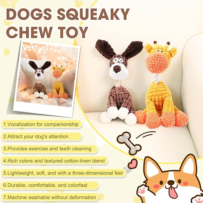 Indestructible Dog Toys,2026 New Dogs Plush Toy for Aggressive Chewers,Stuffed Toys Dogs Squeaky Durable Chew Toy for Indoor Pups Teething (B)