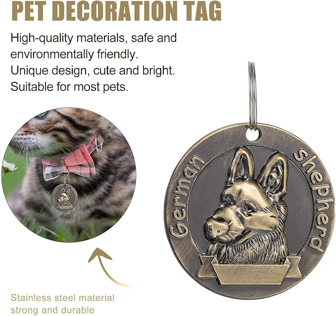 Uonlytech 3pcs Retro Vintage Bronze Dog Id Tags Pet Identity Tags for German Shepherd Collars Sturdy Hanging Accessories for Pet Supplies