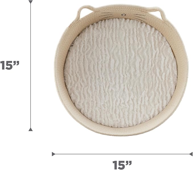 Catstages Bed & Basket Retreat 2-in-1 Cat Bed with Removable Cushion, Plush Cotton Rope, White, 15 in – Versatile Pet Bed and Toy Storage Basket