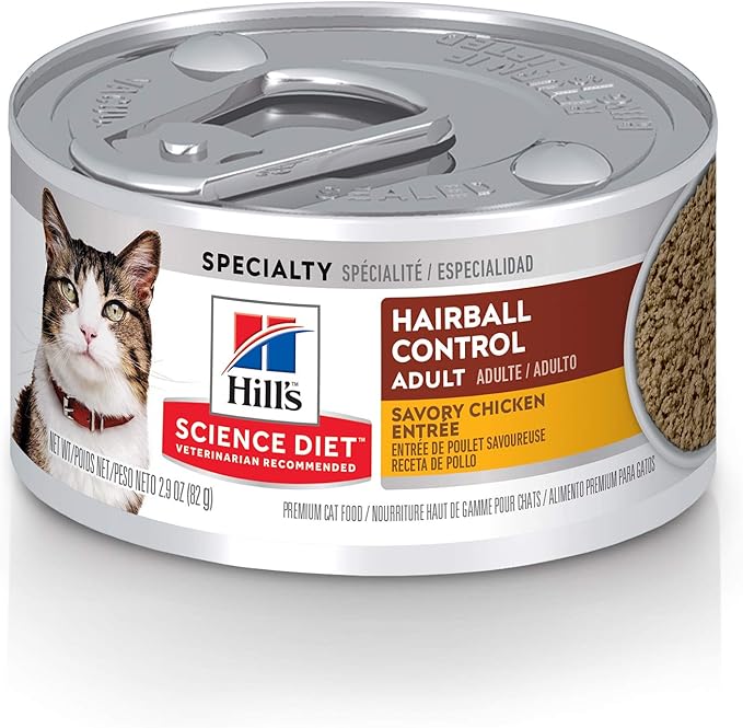 Hill's Science Diet Hairball Control, Adult 1-6, Hairball Control Support, Wet Cat Food, Chicken Minced, 2.9 oz Can, Case of 24