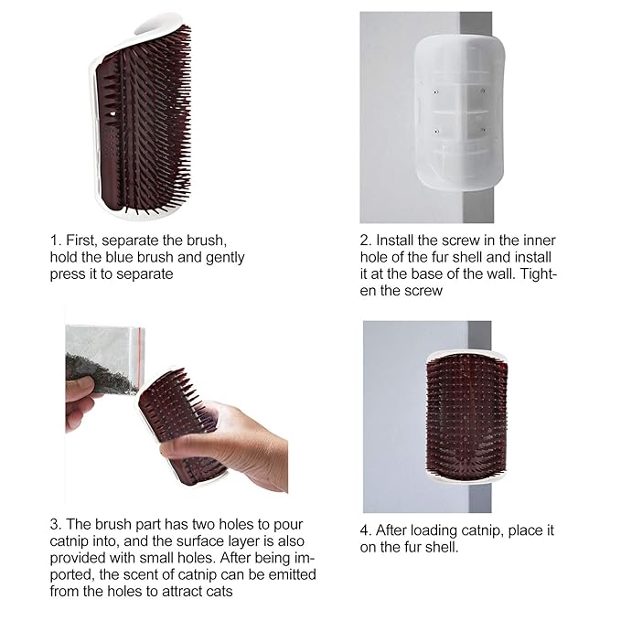 Cat Self Groomer Brush, Plastic Massage Comb with Soft Cat Corner Scratcher 12.6x8.3cm - Easy Mount Wall Scratcher, Removes Loose Hair, Perfect for Cats Grooming and Play (Coffee)