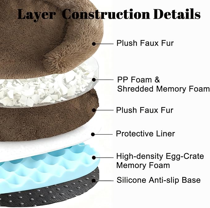Calming Dog Bed for Small Medium Dogs, Anti-Anxiety Donut Washable Puppy Bed Orthopedic Cushion, Soft Fluffy Faux Fur Plush Warming Cozy Cat Bed, Fits up to 25 lbs Pets (Round, Coffee 23")