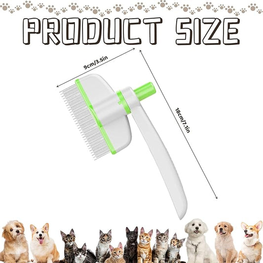 Pet Hair Removal Comb, 2025 Upgraded One Click Self Cleaning Grooming Brush, Cat Brush Comb with Non slip Handle for Short & Long Hair, Pet Grooming Supplies for Cats & Dogs Massaging (green)