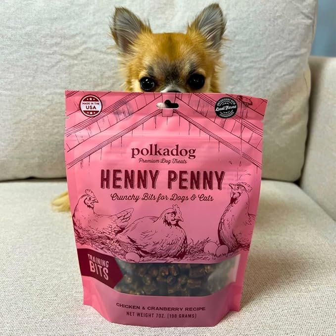 Polkadog Henny Penny Chicken & Cranberry Crunchy Training Bits - All Natural, Limited Ingredient, Premium Training Treats for Dogs. Great for Allergies, Handcrafted in USA - 7oz (1pk)
