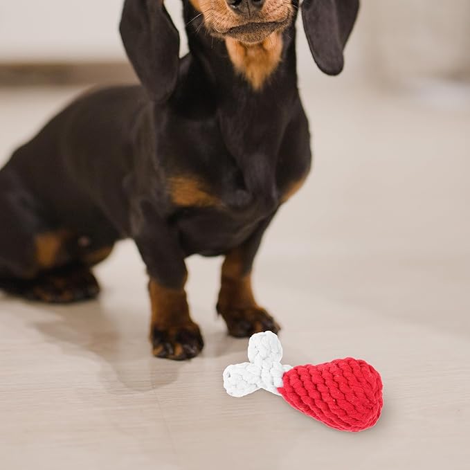 Amosfun Handmade Woven Chicken Drumstick Dog Chew, Small Cotton Rope Sturdy Puppy Teething for Interactive Play, Pet Supplies for Small and Medium Dogs