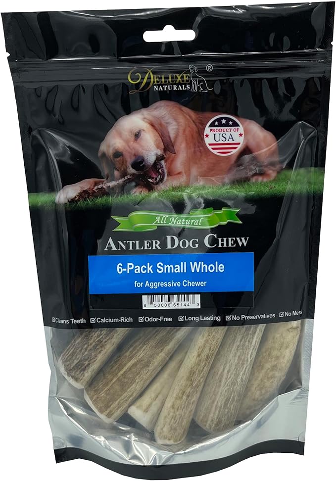 6-Pack Small Whole Elk Antler Dog Chews (5 to 7+ in) – Long Lasting Natural Dog Chew Bones for Small Dogs Under 20 lbs, Aggressive Chewers, Teeth Cleaning, No Rawhide